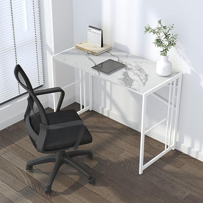 Folding Computer Desk 40 inch Writing Gaming Computer Camping Desk, No Assembly Required Home Office Table, White Marble