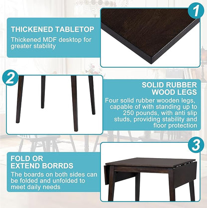 29"- 45" Extendable Dining Table for 2-4, Folding Square Dinner Table Small Kitchen Dining Room Tables with Wood Legs for Small Space, Kitchen, Living Room, Espresso
