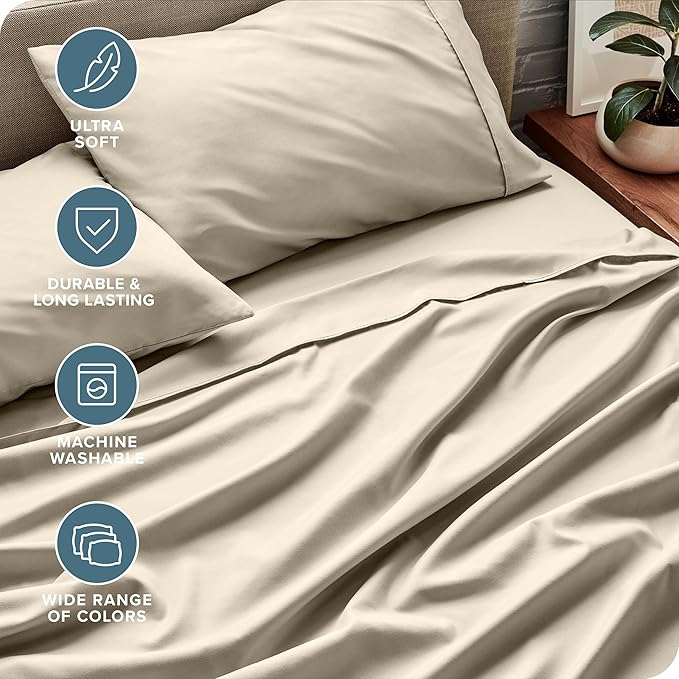 Bare Home Split King Sheet Set - 1800 Ultra-Soft Microfiber Bed Sheets - Double Brushed - Deep Pockets - Easy Fit - 5 Piece Set - Bedding Sheets & Pillowcases (Sand)