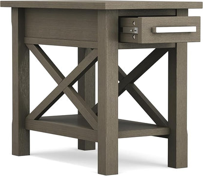 SIMPLIHOME Kitchener SOLID WOOD 14 inch Wide Rectangle Contemporary Narrow Side Table in Farmhouse Grey for the Living Room and Bedroom