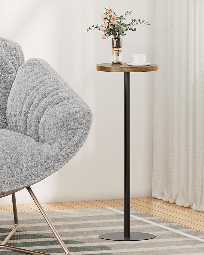 TUTOTAK Tall Round Side Table, Small End Table, Beside Table, Drink Table, Pedestal Side Table, livingroom, Brown TB01BB065