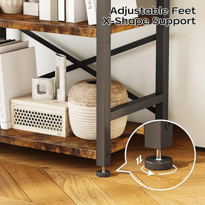 Organization and Storage, 5 Tier Bookshelf, Tall Bookcase with Shelves, Wood and Metal Book Shelf Storage Organizer, Industrial Display Standing Shelf Unit for Bedroom, Living Room, Rustic Brown