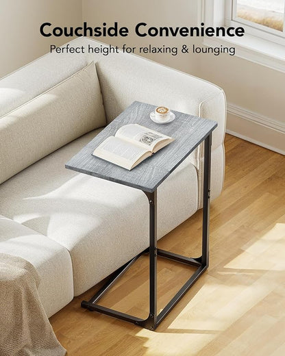 Pipishell C-Shaped Side Table, C-Table for Sofa, Couch Table with Metal Frame, Large Surface Sofa Table for Living Room, Bedroom, and Home Office, Rustic Design, PIET11G