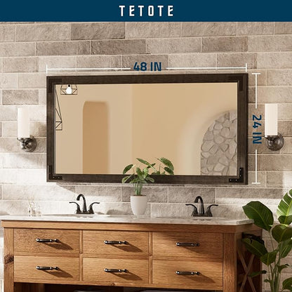 TETOTE 48 x 24 Black Wood Framed Mirror for Bathroom Wall/Bedroom/Living Room/Entryway Farmhouse Rustic Bathroom Vanity Mirror Waterproof (Horizontal/Vertical Mounted)
