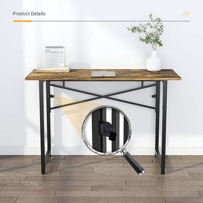 47 inch Folding Computer Desk, Writing Gaming Computer Camping Table, No Assembly Required Home Office Desk, Rustic Brown