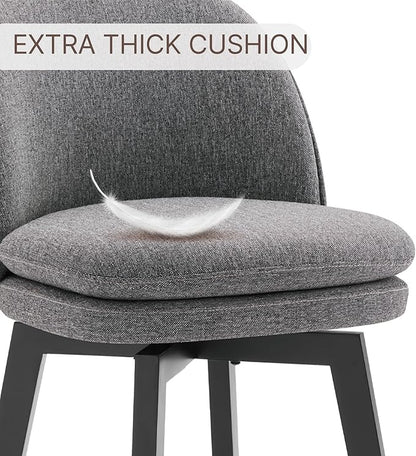 Counter Height Barstools 26 inch Upholstered Swivel Bar Stools with Back and Wood Legs for Kitchen Island,Set of 4,Dark Grey Fabric-Armless