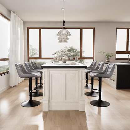 YOUNIKE Grey Bar Stools Set of 2 Kitchen Counter Height Barstools with Backs Modern Swivel Faux Leather Padded Bar Chairs Tall Adjustable Stools for Breakfast Island