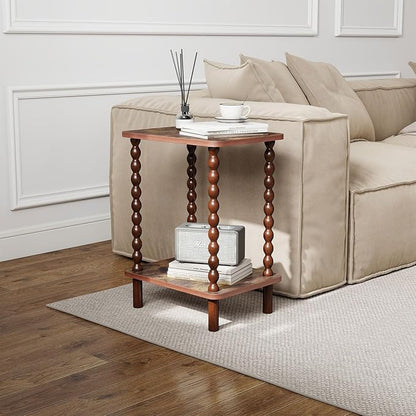 2-Tier End Table,Vintage Side Table,Solid Wood Bedside Table with Storage Rack,for Living Rooms, bedrooms, and Narrow Spaces (Rustic Brown)