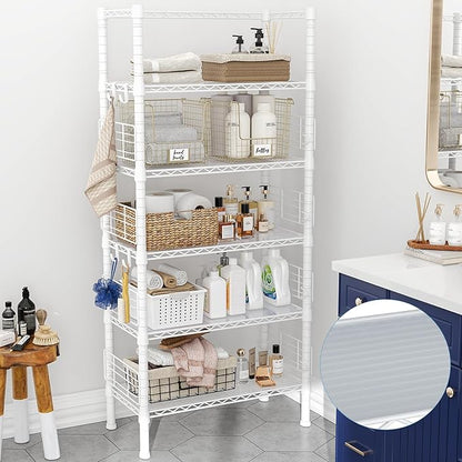 Metal Storage Rack, Storage Organizer Shelves for Kitchen, Bathroom, Living Room, Balcony and Garage, 5 Tiers Narrow Bookshelf, 21.2" W x 9.4" D x 59.2" H, Load 400lbs, White