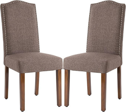 Stylish Upholstered Parsons Dining Chair Kitchen with Silver Nailhead Trim and Sturdy Solid Wood Legs