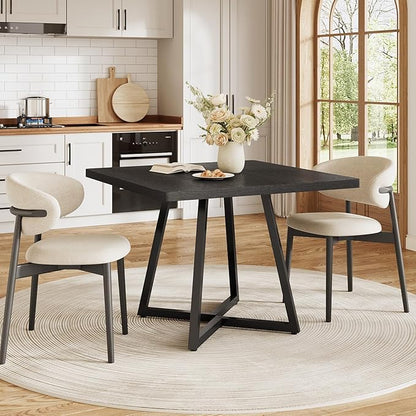 LITTLE TREE 31.5 Inches Small Dining Table for 4, Square Dinner Table for Small Space, Dining Room Tables, Black Wooden Kitchen Table with Metal Legs, Modern Leisure Cafe Table for Apartment