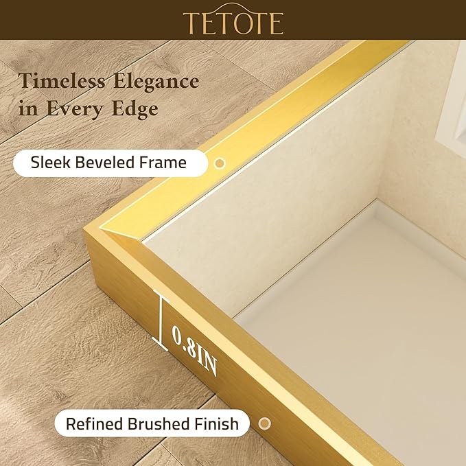 TETOTE Brushed Gold Mirror for Bathroom Sink 24" x 36" Beveled Frame Brushed Gold Brass Vanity Rectangle Mirror for Bathroom Wall, Modern Farmhouse, Tempered Glass, Stronger Frame