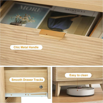 3 Drawer Fluted Nightstand for Bedroom, Modern Wood Chest of Drawers with Curved Profile, Fluted Dresser & Wood Drawer Organizer for Bedroom and Hallway