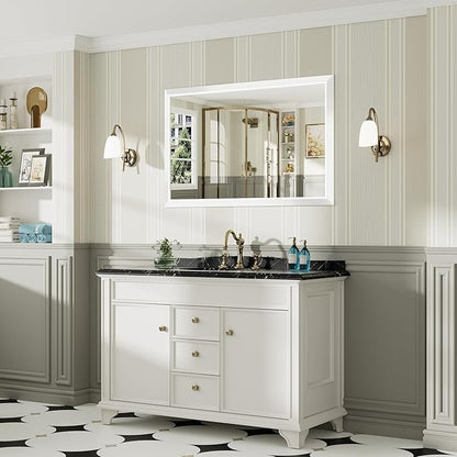 48x30 Inch White Bathroom Mirror for Wall, Thick Metal Framed Rectangle Mirrors for Over Sink, Bedroom, Living Room, Entryway, Anti-Rust, HD Tempered Glass