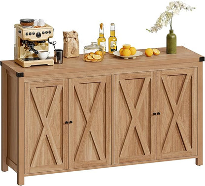 DWVO 55'' Sideboard Buffet Cabinet with Storage, Farmhouse Kitchen Storage Cabinet with Doors, Large Coffee Bar Cabinets with Adjustable Shelves for Kitchen, Living Room, Oak
