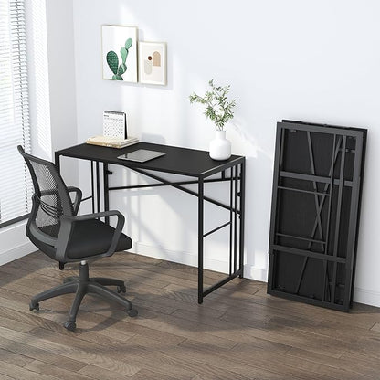 Narrow Folding Computer Desk 35 inch, Writing Gaming Computer Desk for Small Spaces, No Assembly Required Small Office Table, Black