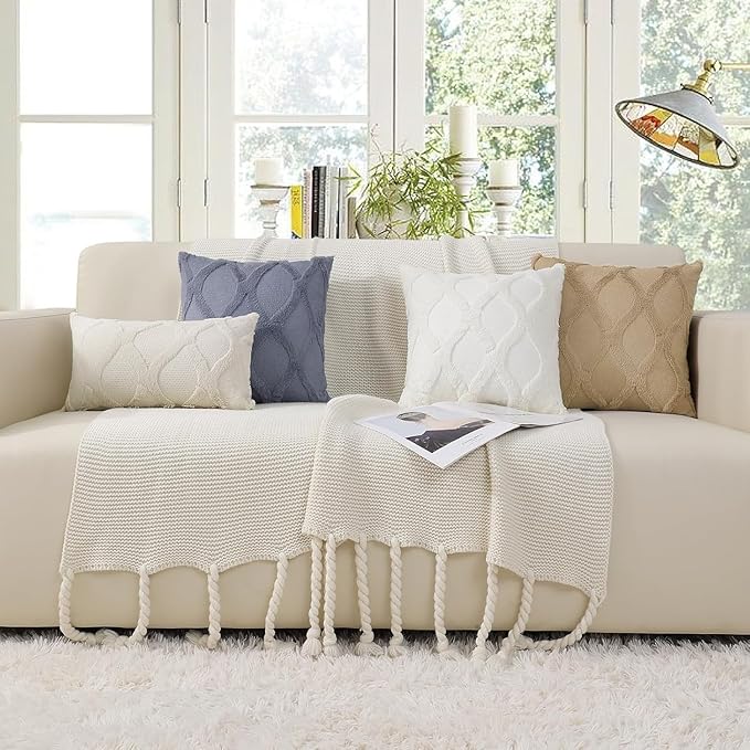 decorUhome Throw Pillow Covers 26x26 Inch Set of 2, Soft Plush Faux Fur Wool Blue Grey Couch Pillow Covers, Decorative Neutral Pillow Cases for Bed Sofa Living Room Home Decor
