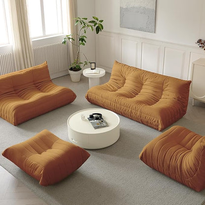 Luxury Ottomans, Modern Square Foot Rest for Sofa Couch Chair, Lazy Floor Seating, Fireside Bean Bag Chair, Tatami Sofa Lounger for Living Room, Bedroom, Office, Brown