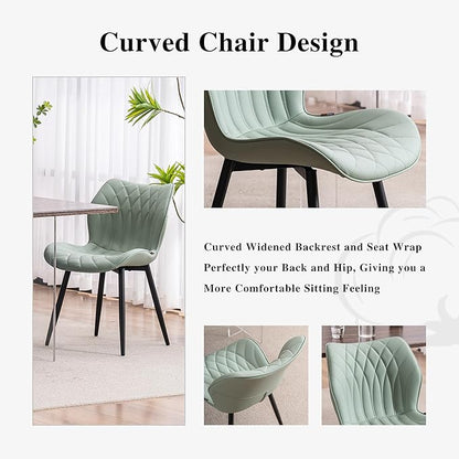 YOUNIKE Dining Chairs Set of 2, Upholstered Faux Leather Dining Room Chairs with Wing Back and Metal Legs, Mint Green