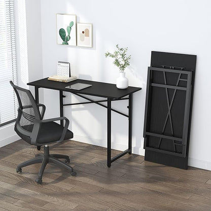 Folding Computer Desk 47 inch Writing Gaming Computer Camping Table, No Assembly Required Home Office Desk, Black