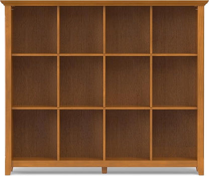 SIMPLIHOME Acadian Bookcase - 57 inch Tall 12-Cube Solid Wood Storage Display Unit in Light Golden Brown, Transitional Cube Organizer for Living Room or Office with Fixed Shelves and Tapered Legs