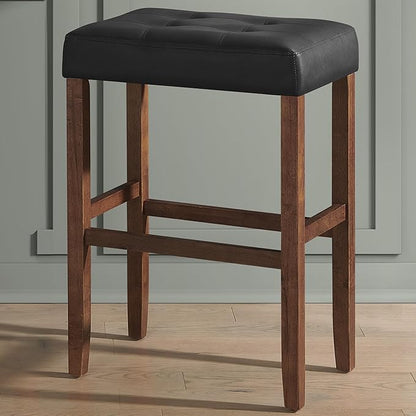Alaterre Furniture Madison 30-Inch Bar Stool with Faux Leather Seat - Barstool for Kitchen Island or Bar - Backless Barstools (Walnut/Black)
