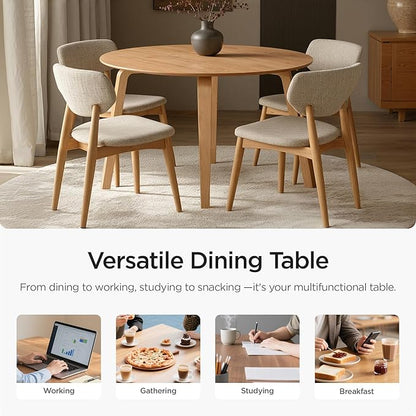 Acanva 47" Small Round Dining Table for 4 Person, MDF Top and Sturdy Wood Base Structure, Modern Design for Kitchen, Compact Space & Apartment, Light Oak