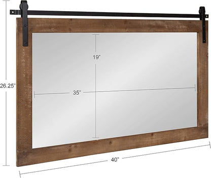 Kate and Laurel Cates Farmhouse Horizontal Wood Framed Wall Mirror, 40 x 26, Rustic Brown, Barn Door-Inspired Rustic Mirrors for Wall