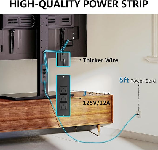 FITUEYES Universal TV Stand with Power Outlets for 50-85 inch TVs, Swivel&Height Adjustable Tall TV Stand for Bedroom Living Room, 27.5''Large Tempered Glass Base Holds up to 143 lbs.