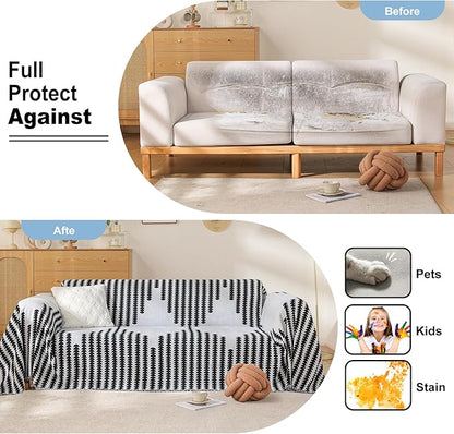 Boho Couch Cover, Sofa Cover, Sofa Covers for 2 Cushion Couch, Washable Sectional Couch Covers for Dogs Pet Furniture Protector Couch Cover Blanket for Living Room (2# White, 71" x 102")