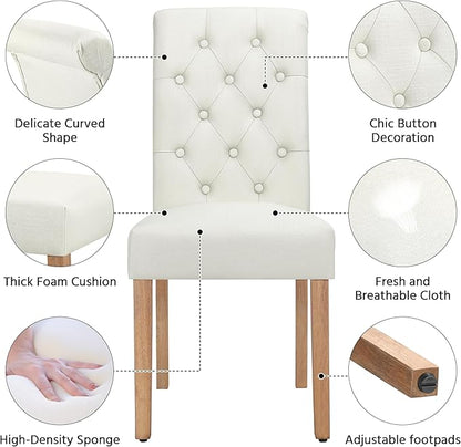 Yaheetech Dining Chairs Set of 2 Fabric Upholstered Dining Room Chairs with Button Tufted High Back and Solid Wood Legs for Kitchen/Living Room/Restaurant, Modern Style, Beige