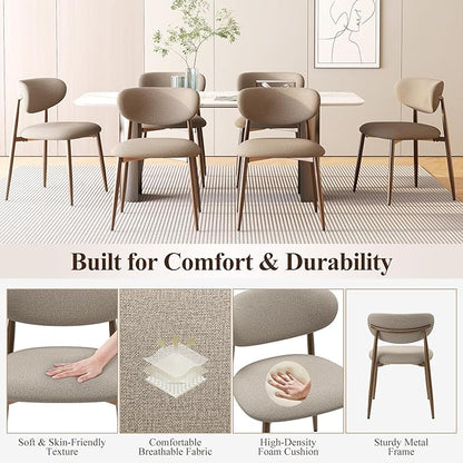 Dining Chairs Set of 6, Ergonomic Fabric Upholstered Seating with Wood Look Metal Legs and Anti Slip Pads, for Home and Restaurant Use, Camel