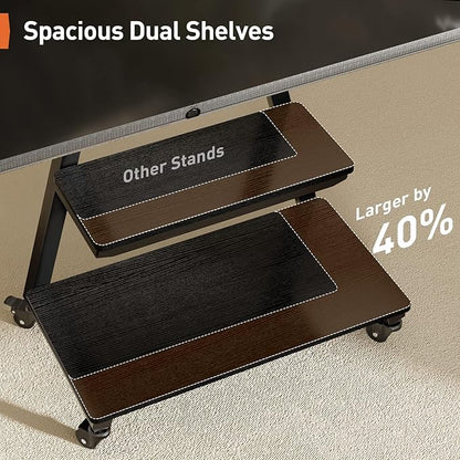 Perlegear Mobile TV Stand with Soundbar Mount, Rolling Floor TV Stand with Wheels for 43-80" TVs up to 132lbs, Mobile TV Cart with Storage Shelves, Tilt Swivel Corner TV Cart Max VESA 600x400mm