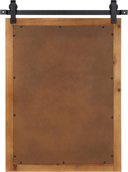 Kate and Laurel Cates Farmhouse Wood Framed Wall Mirror, 18 x 26, Rustic Brown, Barn Door-Inspired Rustic Mirrors for Wall