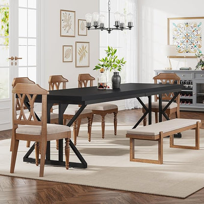 Tribesigns Farmhouse Dining Table for 6 People, 70.8-Inch Rectangular Wood Dining Table, Rustic Kitchen Table with Heavy Duty Metal Legs for Dining Room (Matte Black, 70.8-Inch)