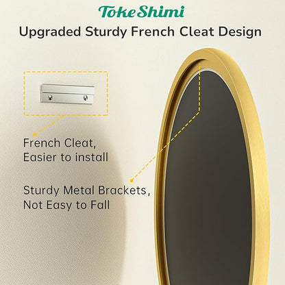 TokeShimi 30 in Round Framed Brushed Gold Mirror Bathroom Tempered, Shatterproof Mirror Circle 30x30 Farmhouse Aluminum Large Wall Mirrored for Vanity, Entryway, Bedroom, Restroom, Living Room