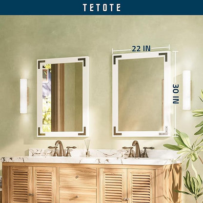 TETOTE 22 x 30 White Wood Framed Mirror for Bathroom Wall/Bedroom/Living Room/Entryway Farmhouse Rustic Bathroom Vanity Mirror for Wall Waterproof (Horizontal/Vertical Mounted)
