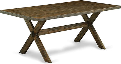 East West Furniture X777VE703-6 6 Piece Dining Set Contains a Rectangle Dining Room Table with X-Legs and 4 Brown Linen Fabric Parson Chairs with a Bench, 40x72 Inch, Multi-Color