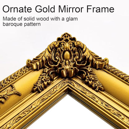 Antique Gold Mirror for Wall Decor, 28" x 20" Gold Vintage Baroque Mirrors with Ornate Frame, Traditional Antique Living Room Mirror, Horizontal/Vertical