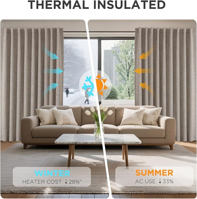 Joydeco Blackout Curtains for Bedroom - 100% Light Blocking 2 Panels Set Linen Drapes 42" W x 72" L, Thermal Insulated Room Darkening Curtains, Linen Textured for Living Room, Rod Pocket & Back Tabs