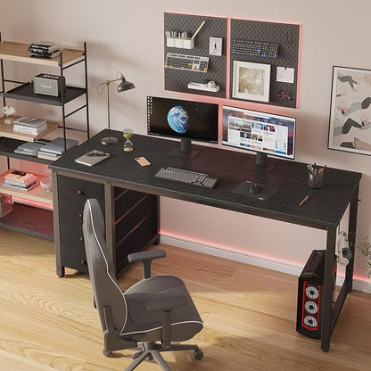 Lufeiya Gaming Desk with Fabric Drawers - 55 Inch Long Study Work Writing Reversible Computer Desk for Home Office Bedroom, Simple Modern Cute PC Desks with Drawer, Black