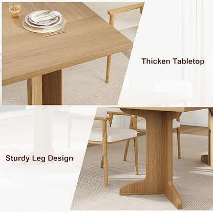71" Dining Table for 6 to 8 People, Modern Dinner Table with Unique Wooden Legs, Rectangle Dining Table for Kitchen, Dining Room & Living Room, Oak