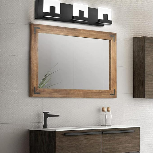 YOSHOOT Rustic Wooden Framed Wall Mirror, Natural Wood Bathroom Vanity Mirror for Farmhouse Decor, Vertical or Horizontal Hanging, 60" x 36", Brown