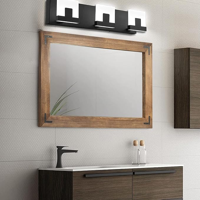 YOSHOOT Rustic Wooden Framed Wall Mirror, Natural Wood Bathroom Vanity Mirror for Farmhouse Decor, Vertical or Horizontal Hanging
