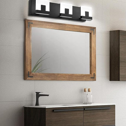 YOSHOOT Rustic Wooden Framed Wall Mirror, Natural Wood Bathroom Vanity Mirror for Farmhouse Decor, Vertical or Horizontal Hanging