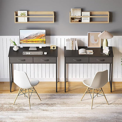 WOHOMO Small Computer Desk with Drawers, 31.5 Inch Black Vanity Desk with Storage, Home Office Computer Desk for Small Spaces, Modern Work Writing Study Table, Black