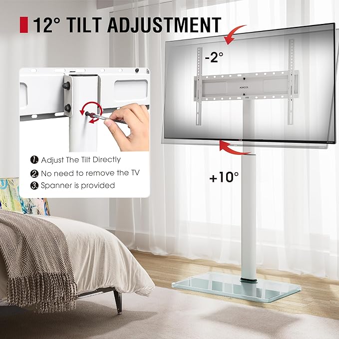 Swivel TV Floor Stand for 43-75 Inches TVs, 10 Level Height Adjustable Corner Extra Tall TV Stand Mount for Living Room/Bedroom, Holds up to 110 lbs,MAX VESA 600x400mm,White
