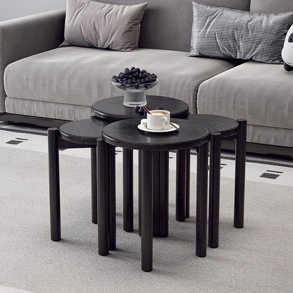 Stackable Stools Set of 4,Wood Stool,18 Inch Stool,Stacking Stools,Nesting Table,Sturdy and Durable,No Installation Required,Top Stackable Round Side Table (Black Barstool)