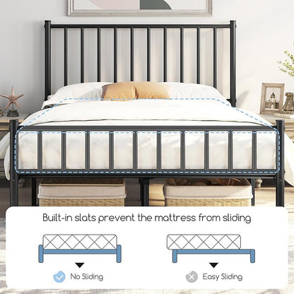 Yaheetech 14 Inch Full Size Bed Frame Metal Platform Bed with Spindle Headboard Footboard/Mattress Foundation/No Box Spring Needed/Underbed Storage Space/Steel Slat Support/Easy Set up, Black