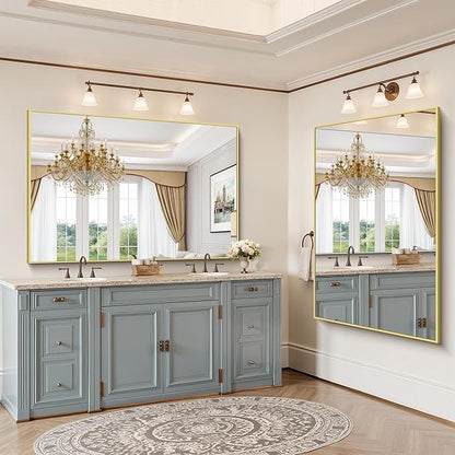 YIROMAN Bathroom Mirror 60"x40", Large Brushed Gold Bathroom Mirror for Over Sink with Aluminum Frame, Rectangular Vanity Mirror with Right Angle, Wall Mirror Hangs Horizontal or Vertical